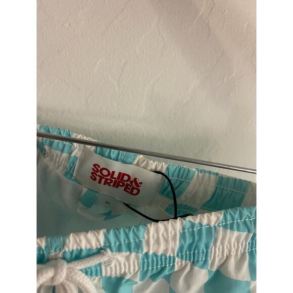 Solid & Striped XL Shorts Checkered Swim Trunks Aqua White Bloomies NEW $125 - Picture 4 of 7